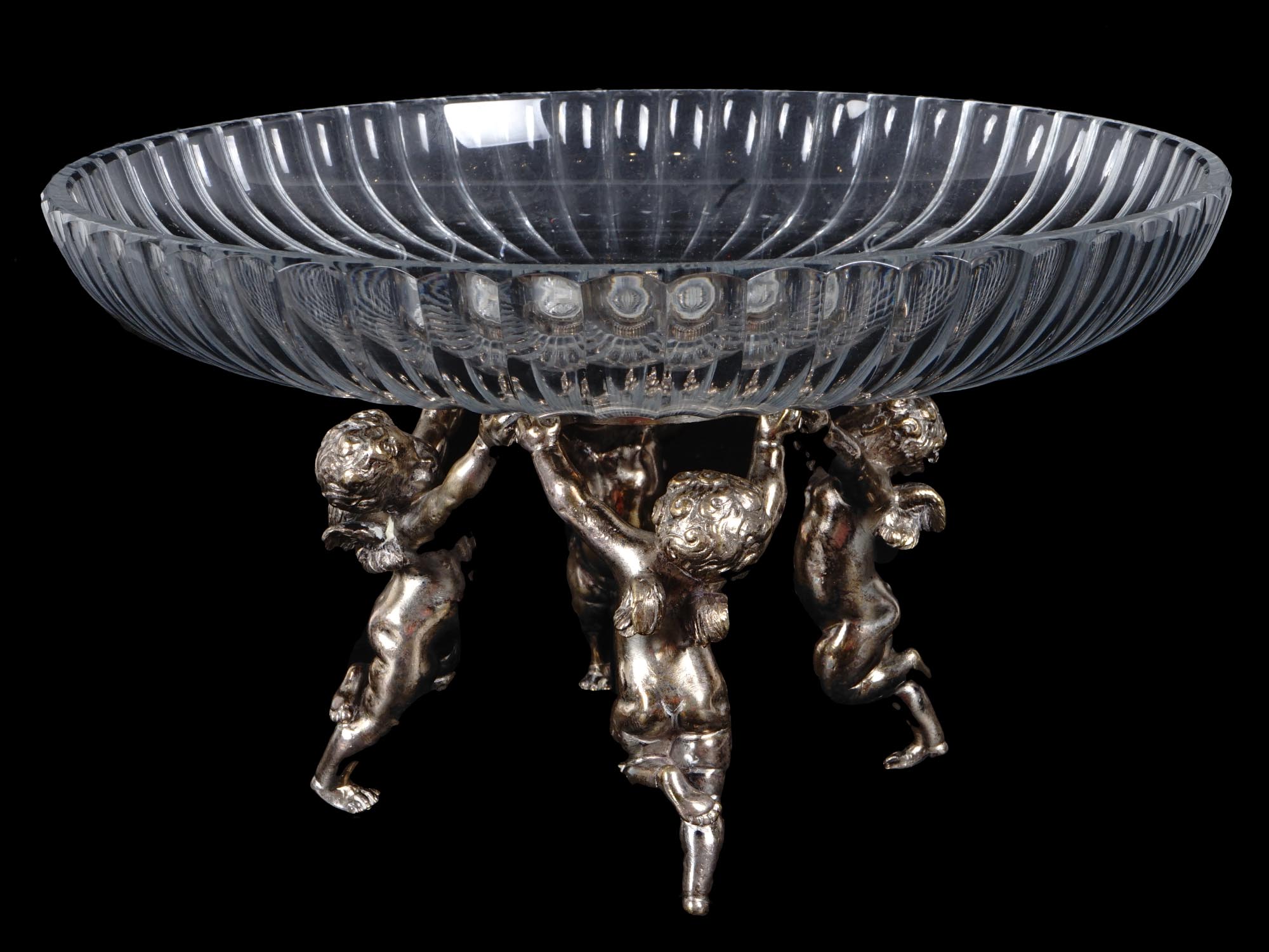 BACCARAT CRYSTAL GLASS SILVERED BRONZE FRUIT BOWL PIC-0